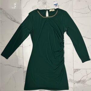MICHAEL Michael Kors Green Ruched Asymmetrical Cocktail Dress